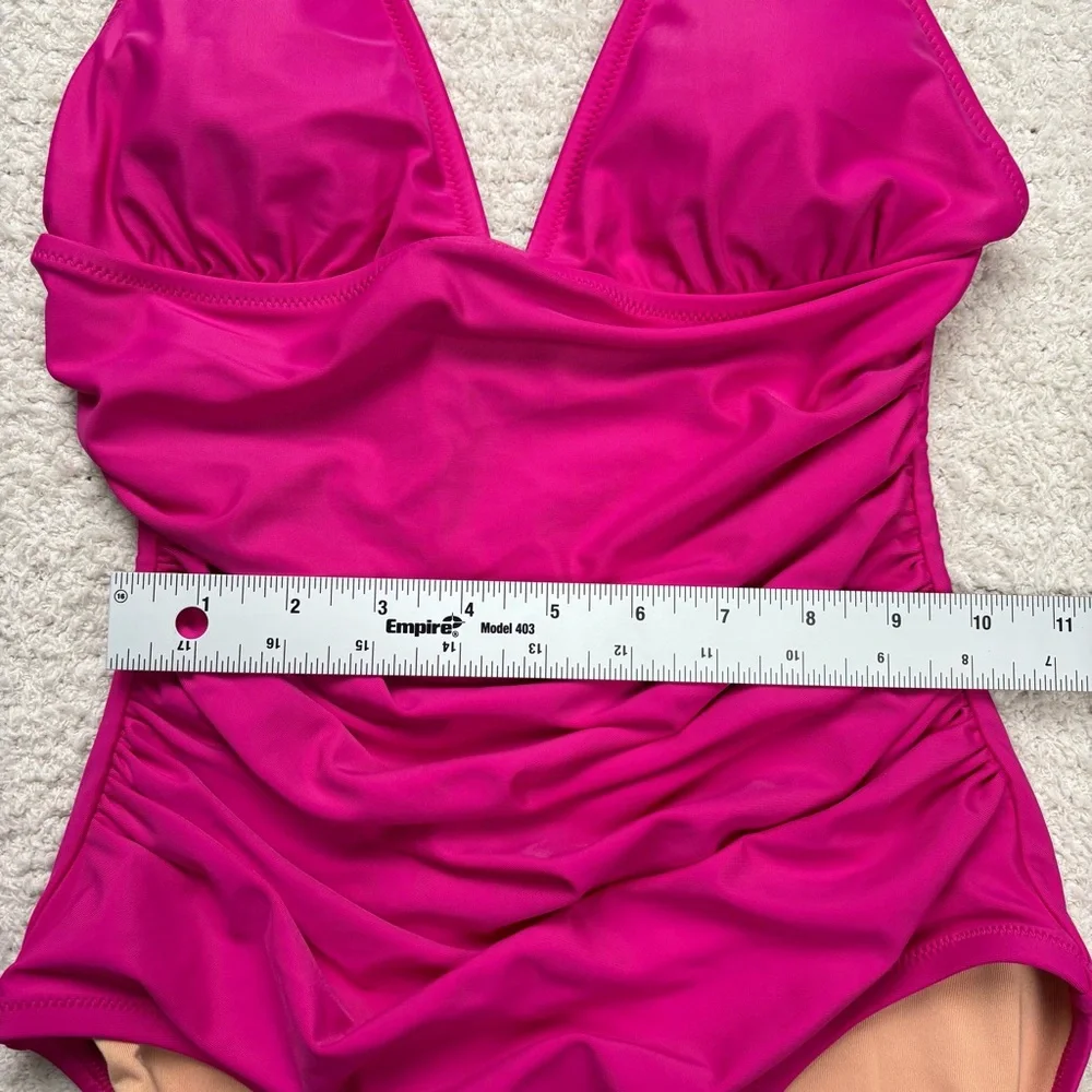 J. Crew Swimsuit Womens 2 Fuchsia Pink Ruched V-Neck One Piece‎ Swim Beach Vacay